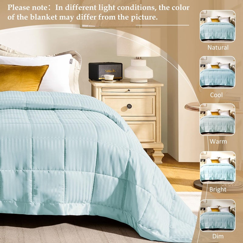 downluxe Queen Size Blanket with Satin Trim, Lightweight Down Alternative Blankets Queen Size for All Season, Machine Washable (Cool Blue, 90x90 Inch) - Image 5